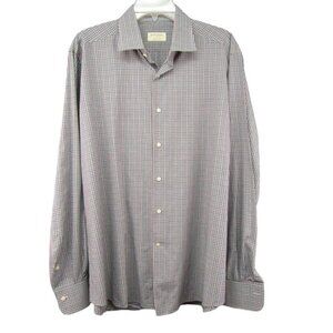 H Stockton Blue Red Plaid Shirt Mens Size L Long Sleeve Cotton Made In Italy